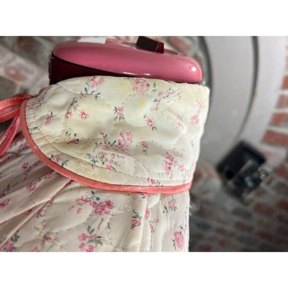 robe quilted floral pink cream light button front - Picture 9 of 16